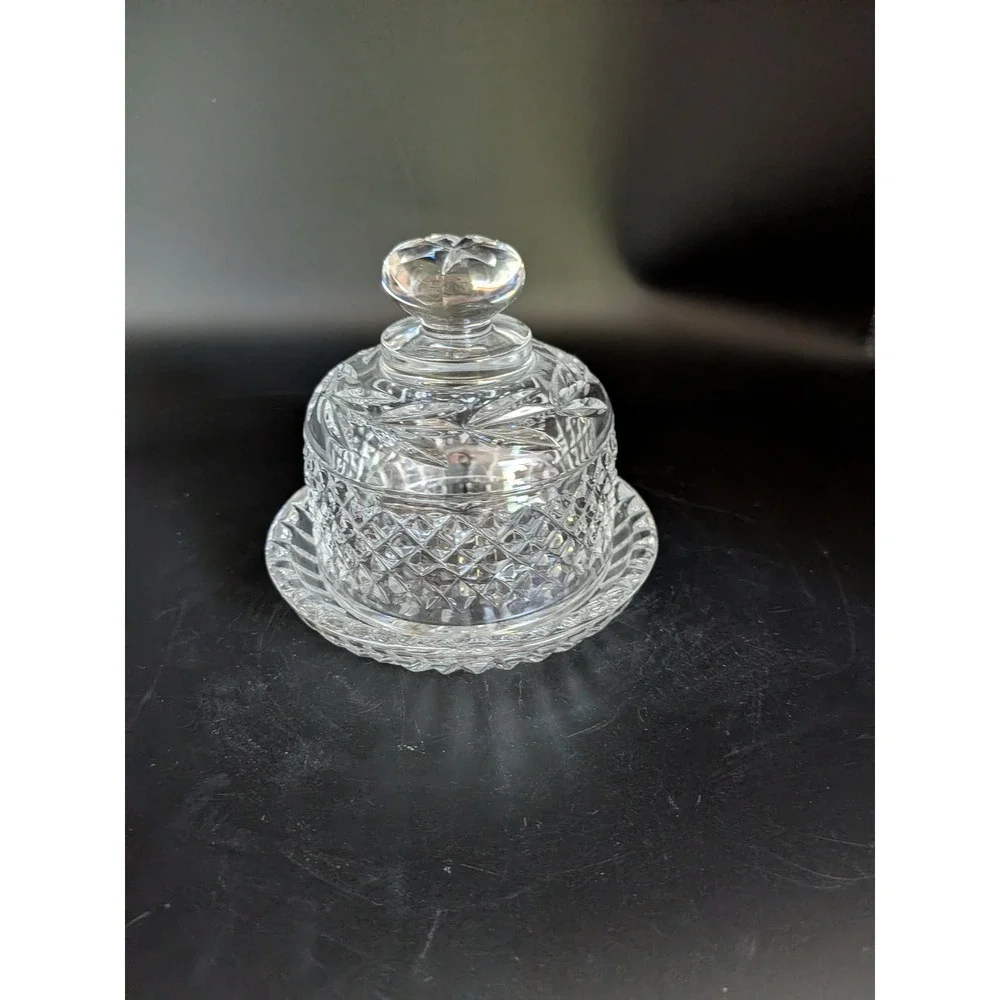 Vintage Galway Irish Crystal Butter Dish Diamond Cut